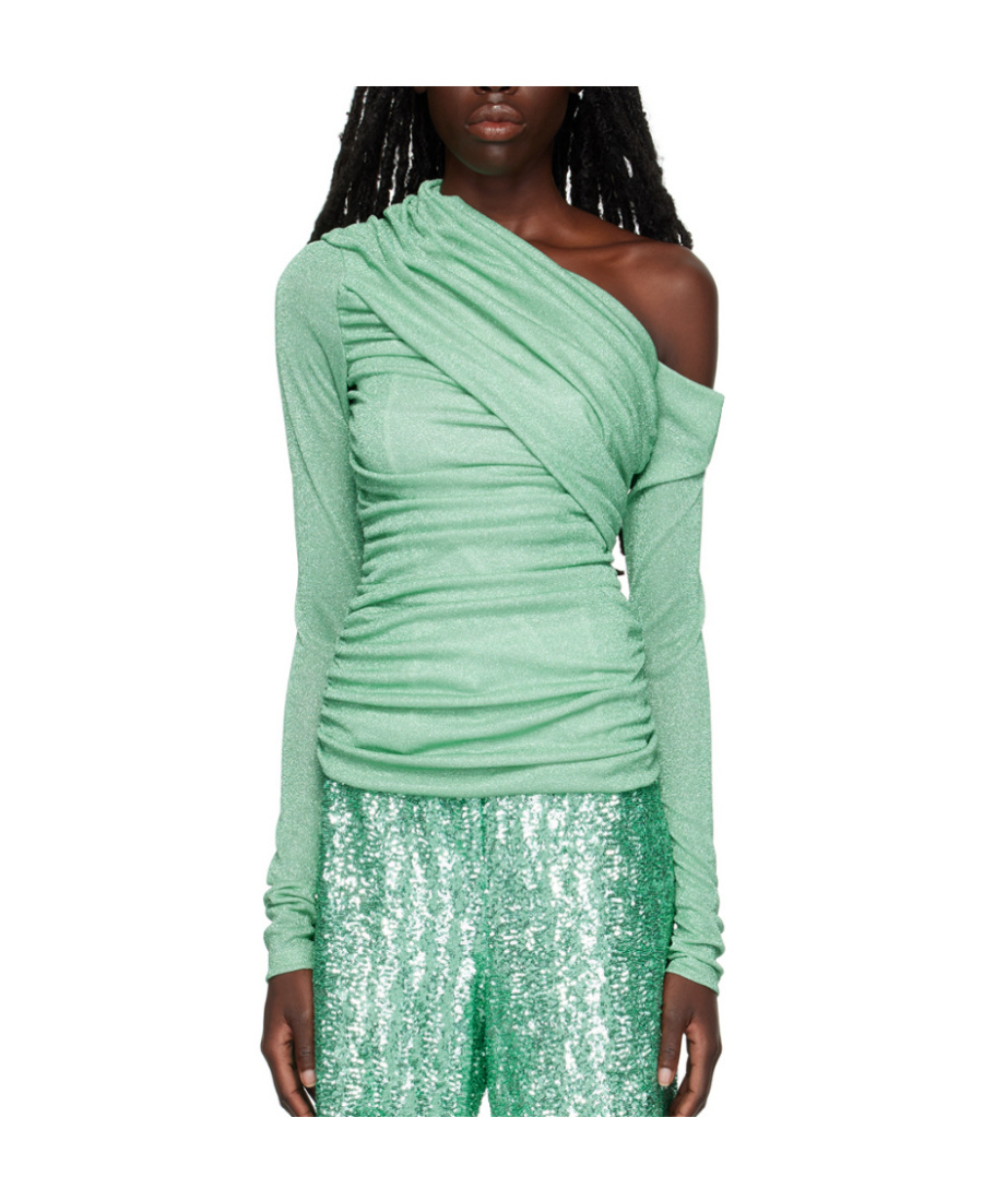 Msgm One-shoulder Draped Top In Green