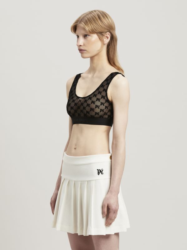 Palm Angels Monogram Pattern Scoop Neck Lace Bra In Black