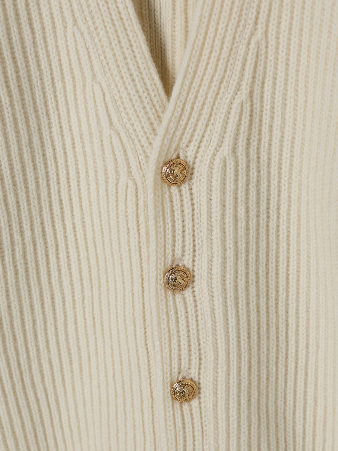 Balmain Long Sleeve Cardigan Sweater In Gold
