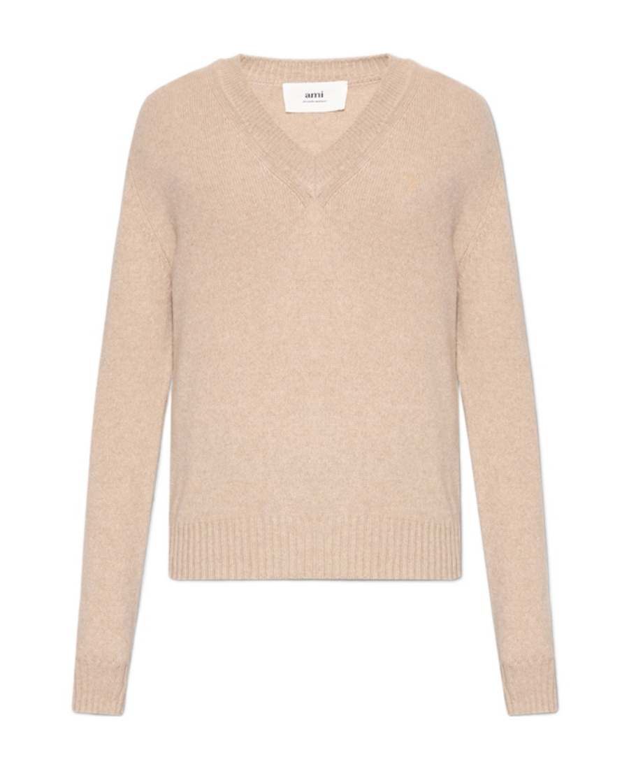 Ami Alexandre Mattiussi V-neck Knitted Jumper In Nude