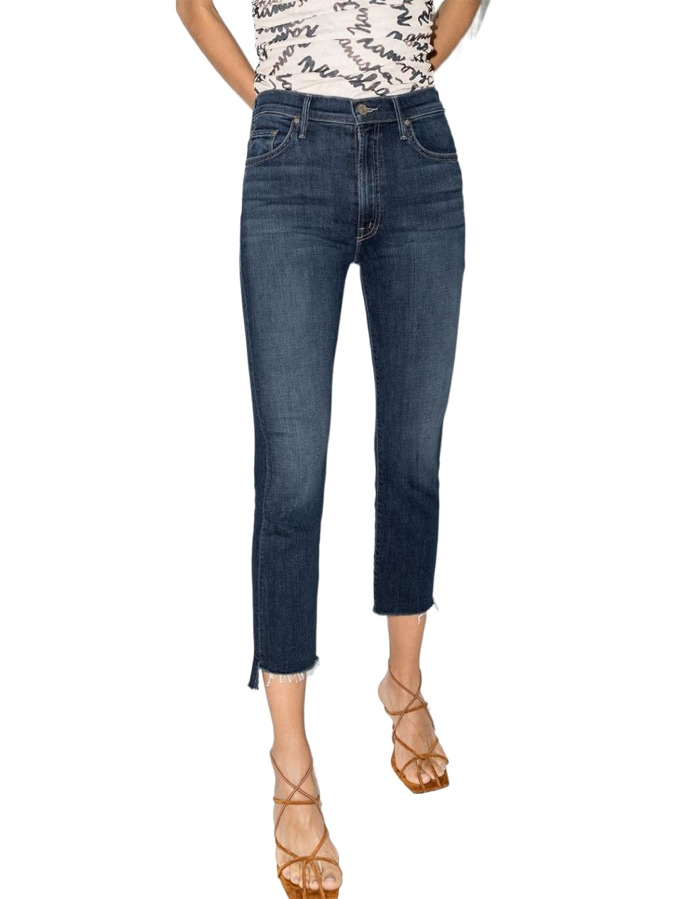 Mother The Insider Crop Step Fray High-rise Bootcut Jeans In Black