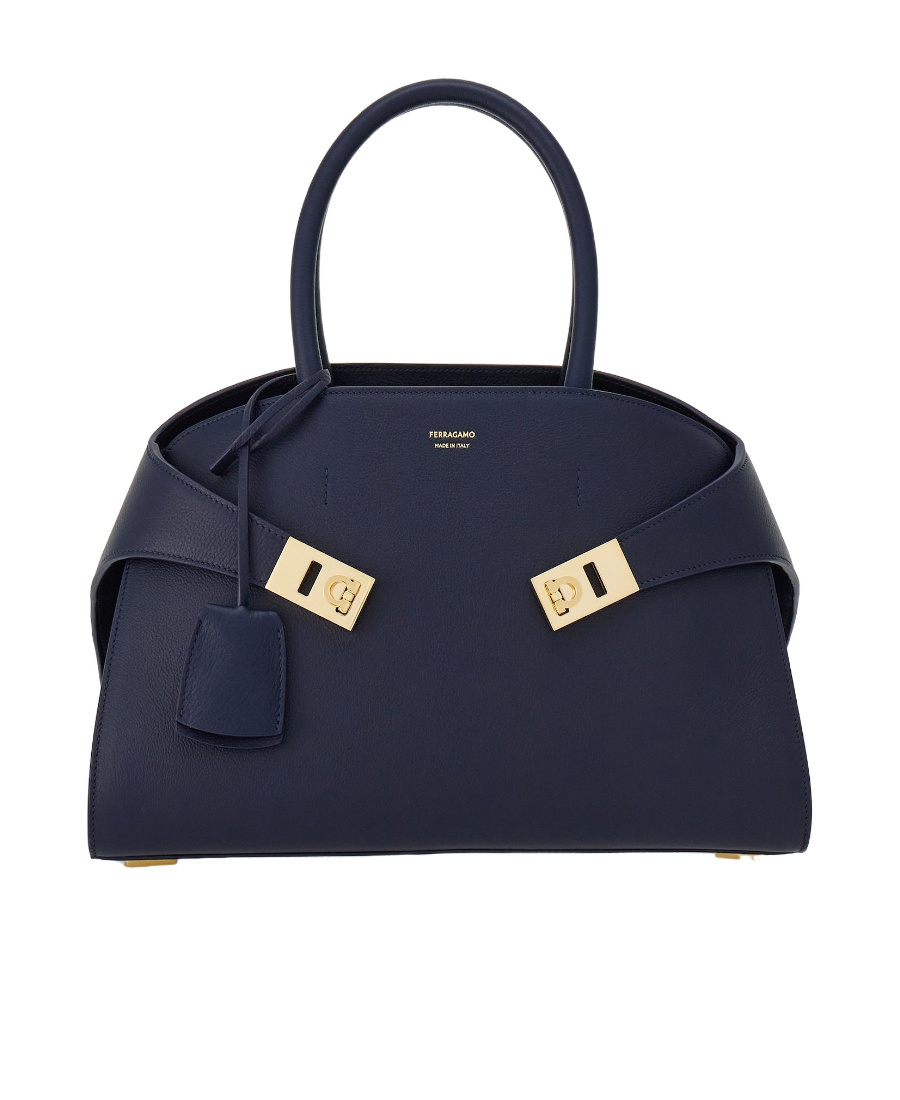 Ferragamo Medium Hug Leather Top Handle Bag In Blue