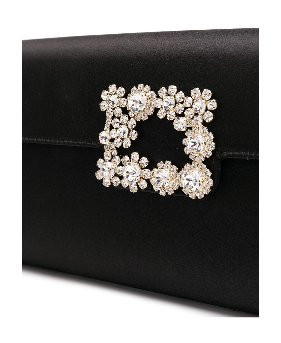 Roger Vivier Flower Strass Buckled Clutch In Black