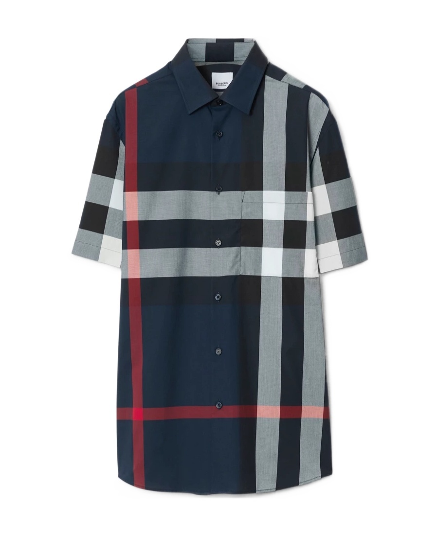 Burberry Short-sleeve Check Stretch Cotton Poplin Shirt In Black