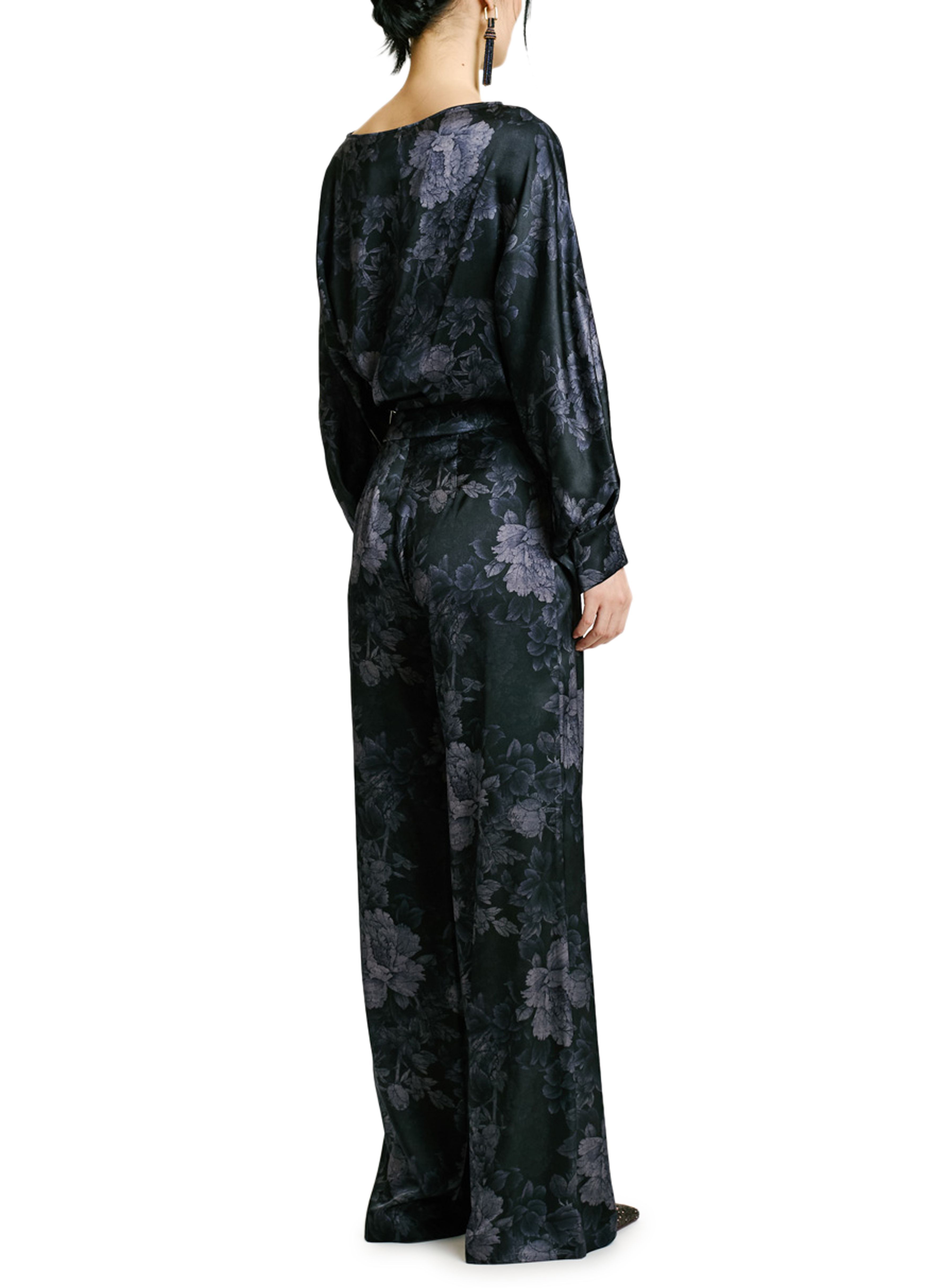 Momoní Misaki Pants In Printed Stretch Satin In Black