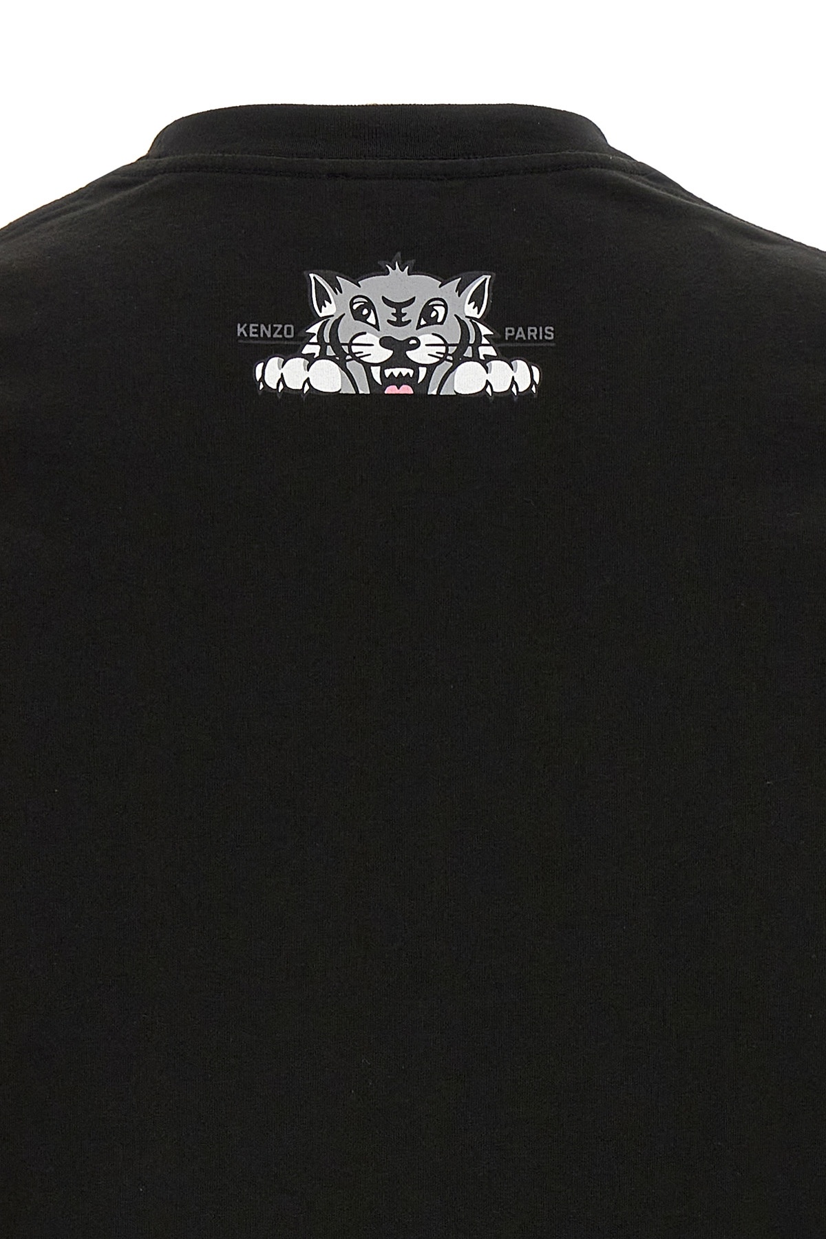 Kenzo Black T-shirt With Happy Tiger Print On The Front In Black