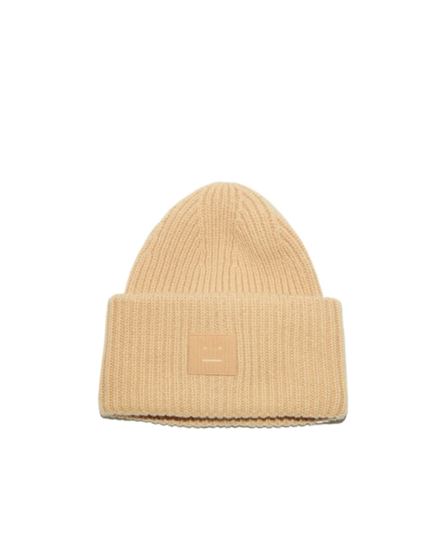 ACNE STUDIOS FACE-PATCH RIBBED-KNIT BEANIE
