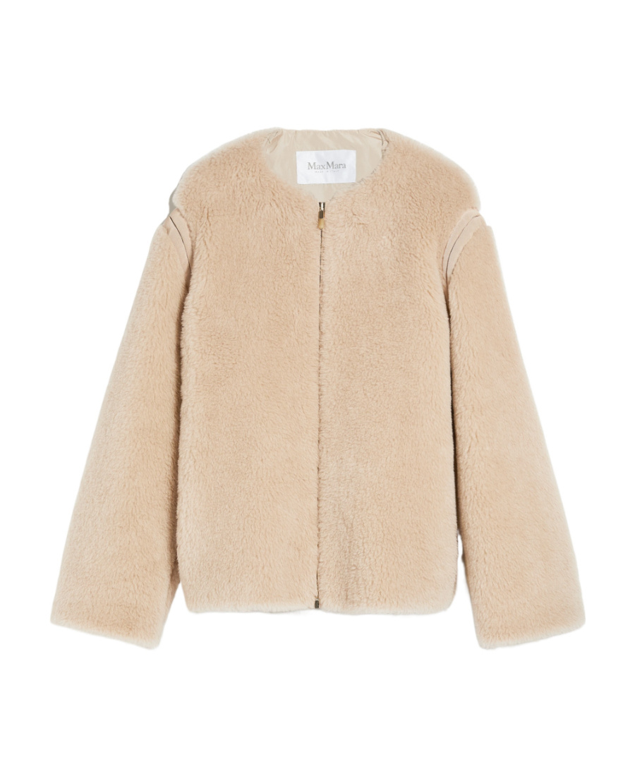 Max Mara Alpaca And Virgin Wool Fur Jacket In Nude