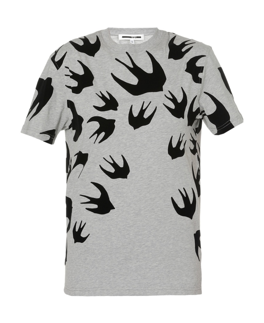 Mcq By Alexander Mcqueen Swallow Print Slim-fit T-shirt In Gray