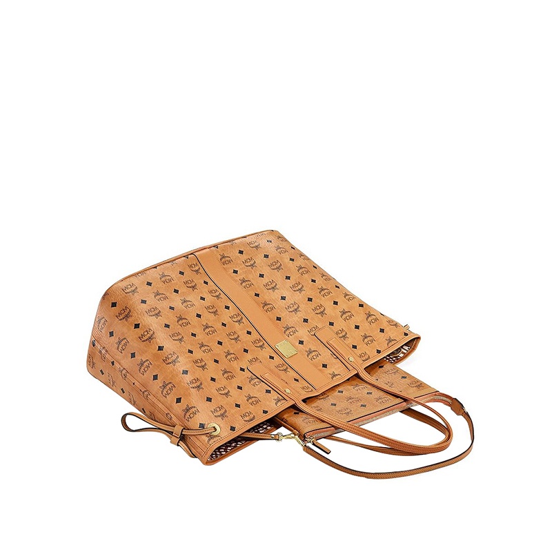 Mcm Large Liz Monogram-print Tote Bag In Brown