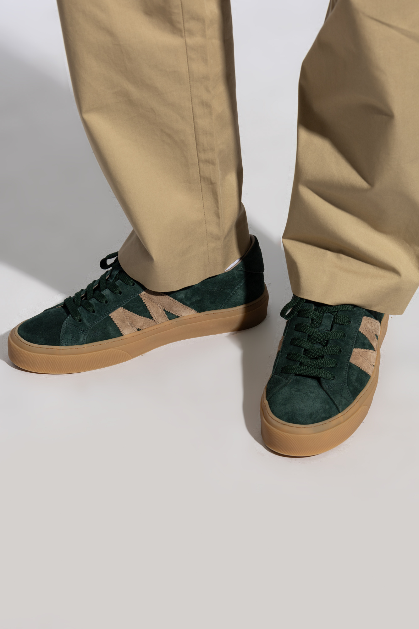 Moncler Suede Monaco Low-top Sneakers In Green