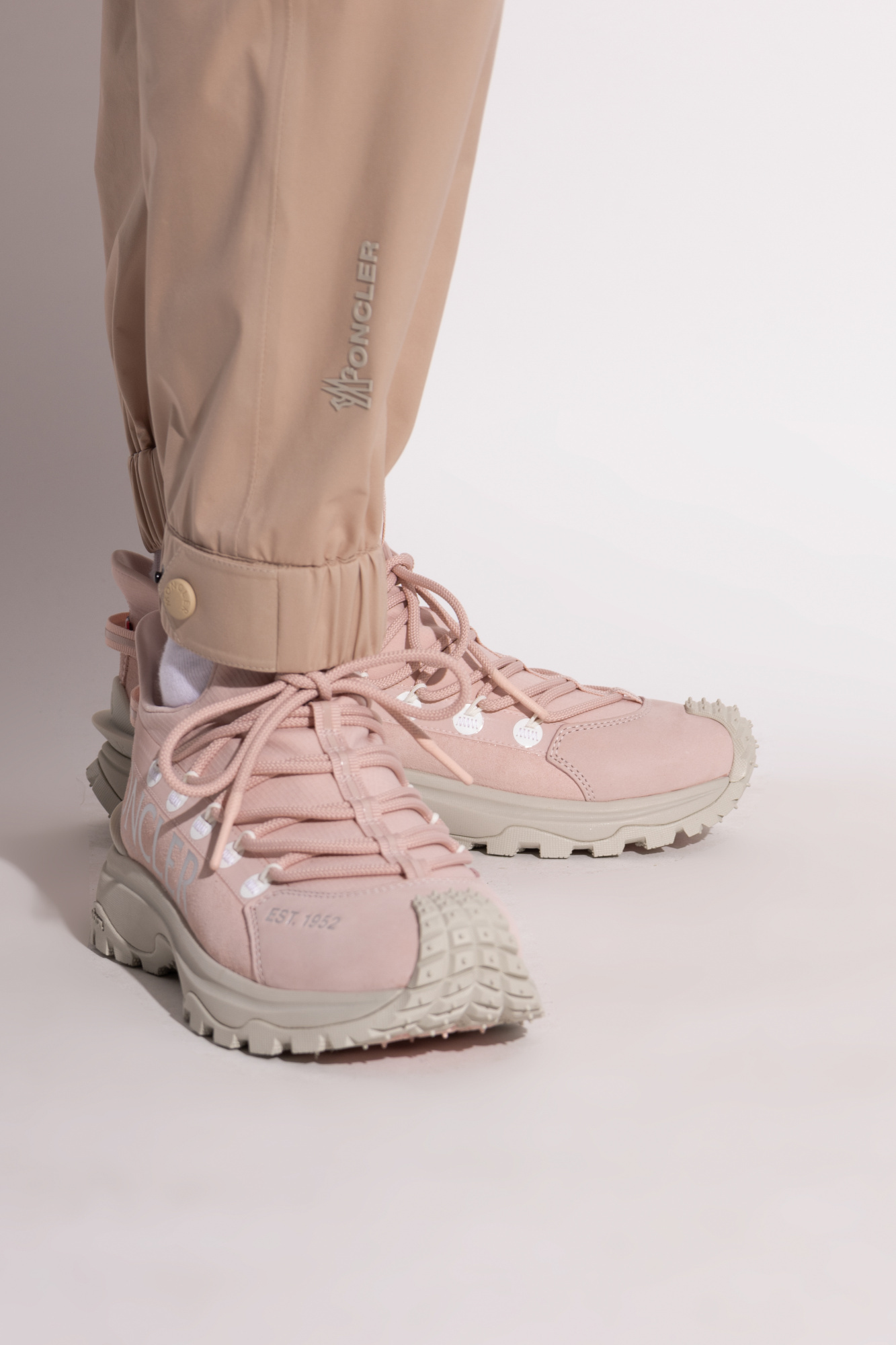 Shop Moncler Trailgrip Lite 2 Leather Suede Trainers In Pink
