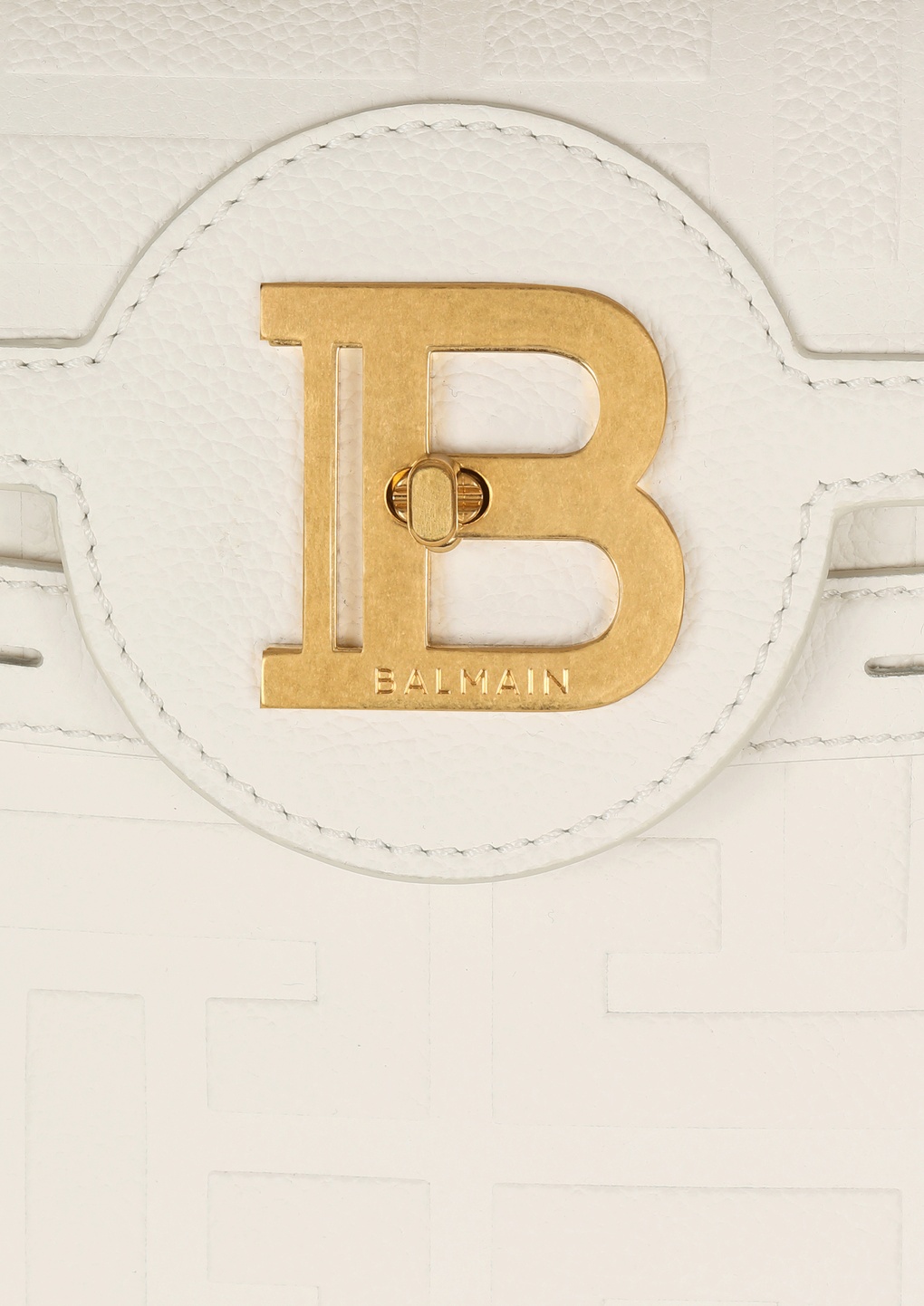 Balmain B-buzz 23 Monogrammed Grained Leather Bag In White
