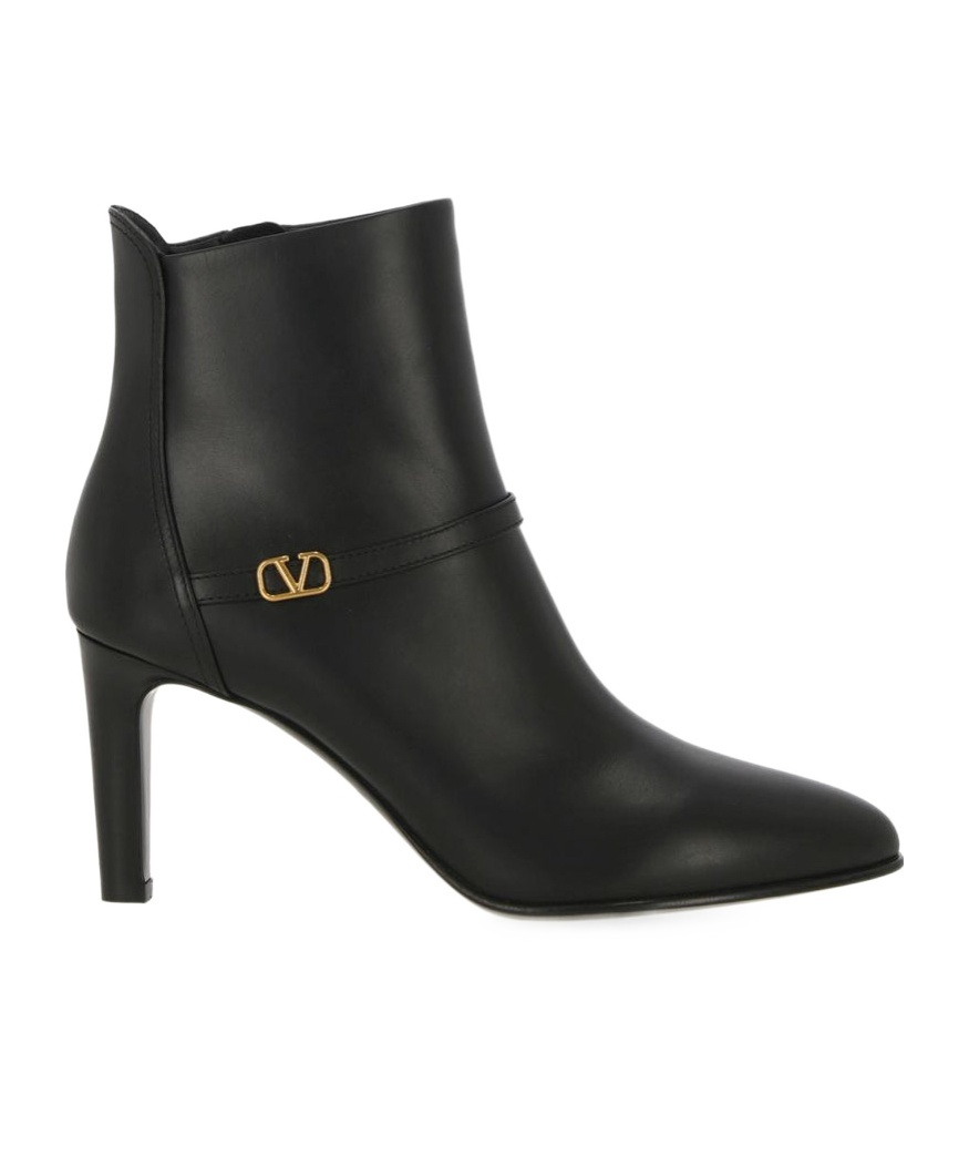 Valentino Garavani Womens Black Vlogo-plaque Leather Ankle Boots In Black