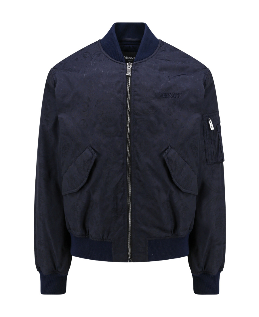 Versace Logo-embroidered Cotton Bomber Jacket In Black