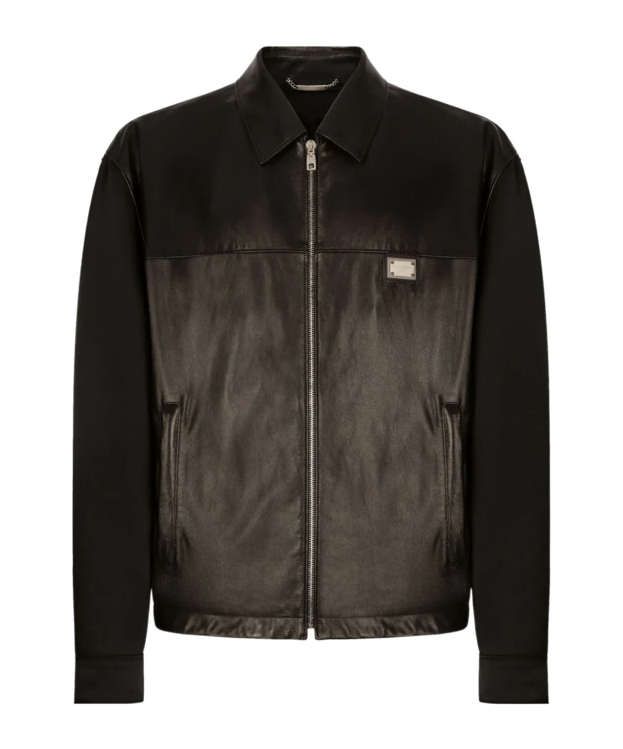 Dolce & Gabbana Logo-plaque Leather Jacket In Black