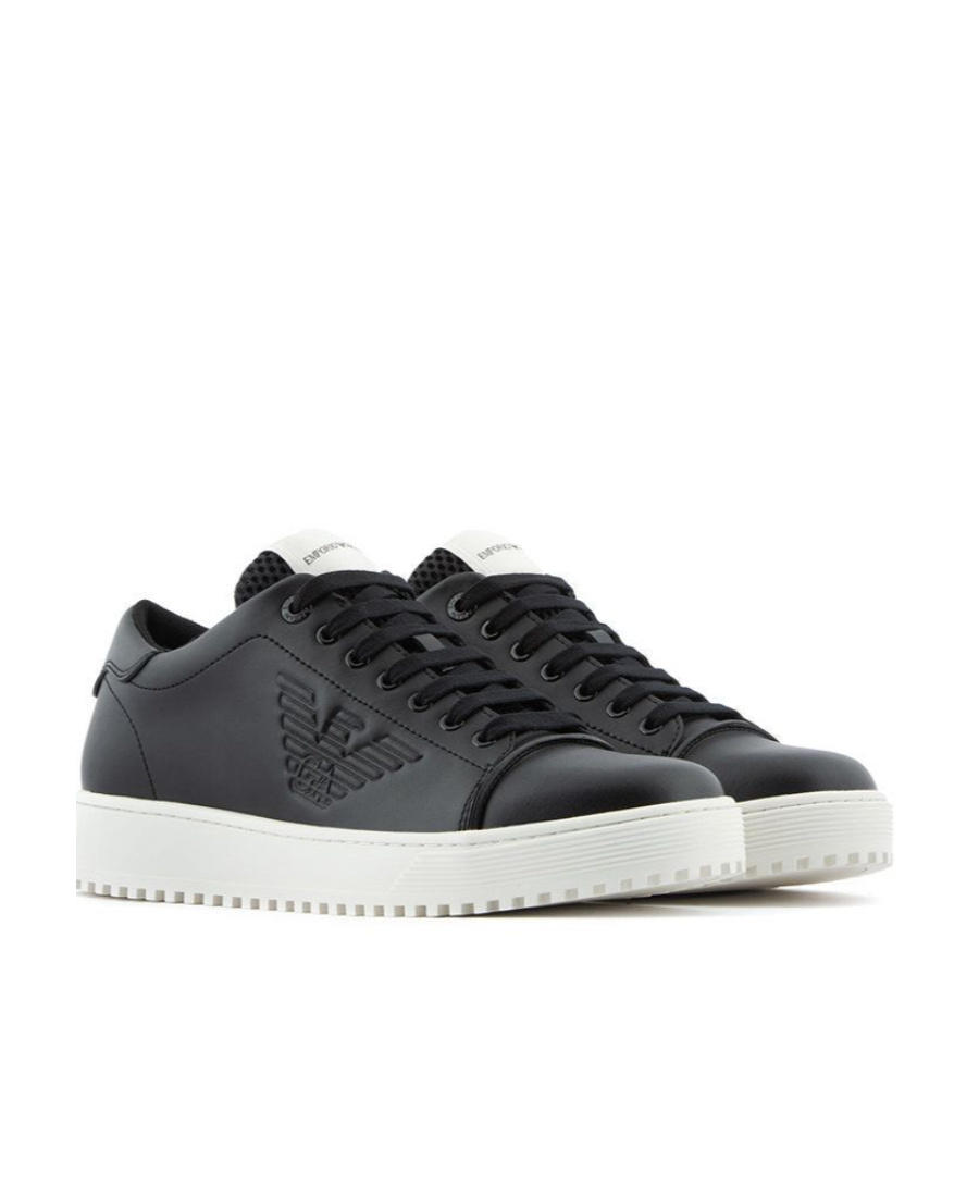 Emporio Armani Logo-detail Lace-up Trainers In Black