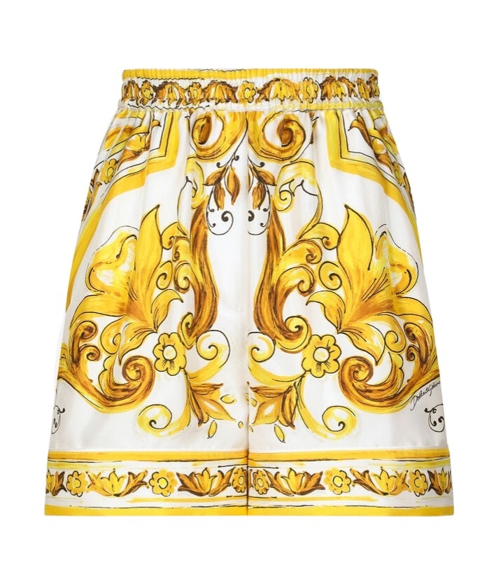 Dolce & Gabbana Majolica Print Silk Pajama Shorts In Yellow