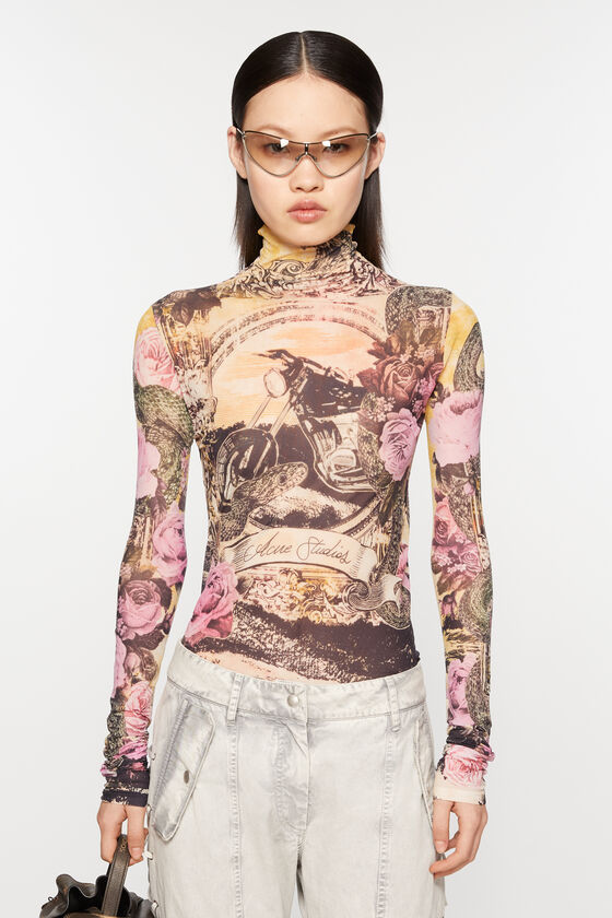 Acne Studios Multicolor Printed Turtleneck In Nude