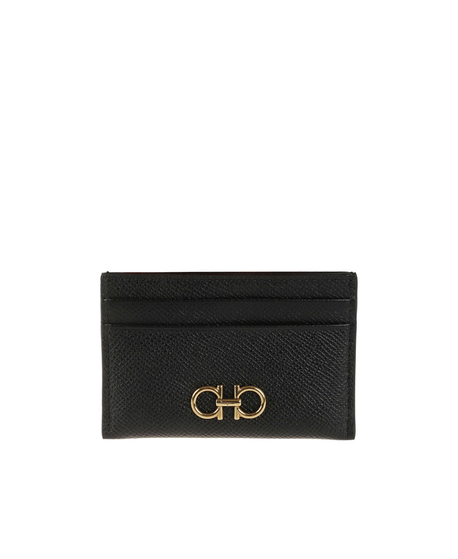 Ferragamo Gancini Leather Cardholder In Black
