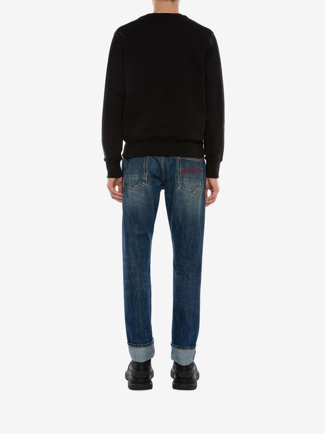 Alexander Mcqueen Floral Logo Embroidered Sweatshirt In Black