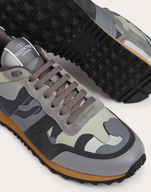 Valentino Rockrunner Camouflage Low-top Sneakers In Gray