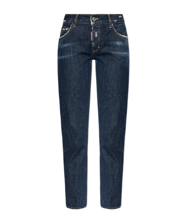 Shop Dsquared2 Dark Crinkle Washed Medium Waist Jennifer Jeans In Blue