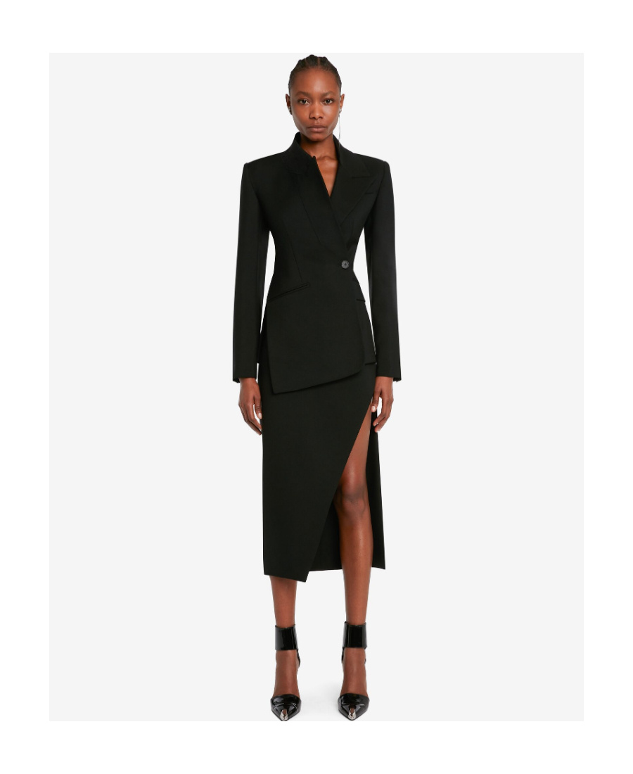 Shop Alexander Mcqueen Front-slit Knitted Skirt In Black
