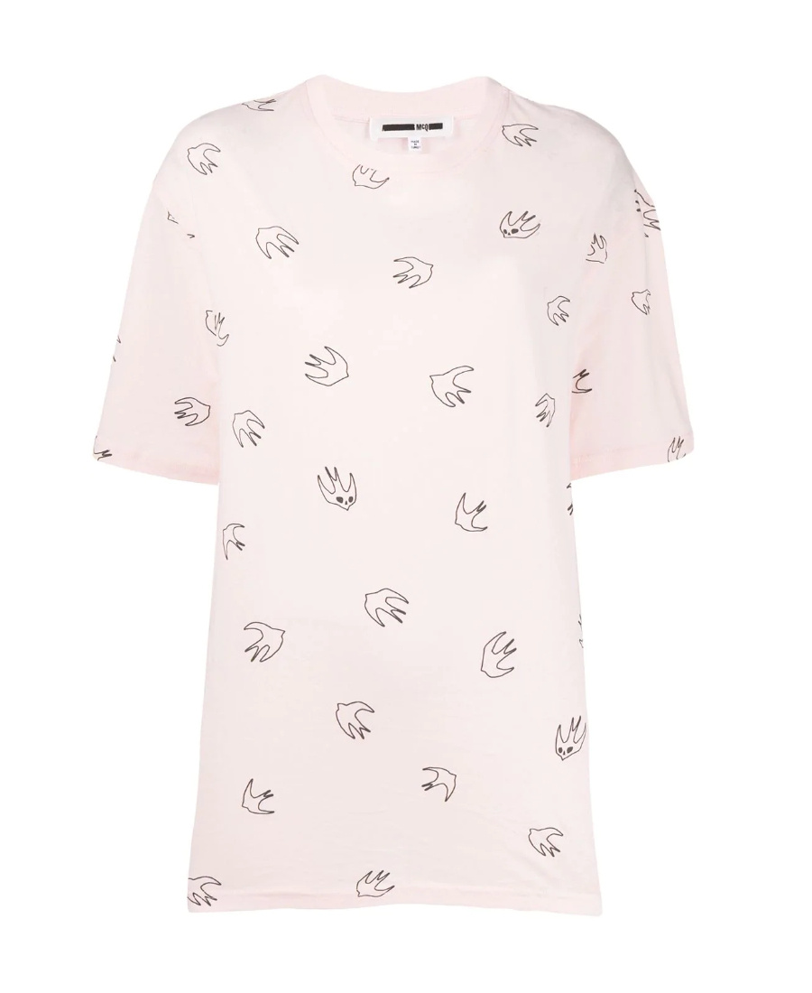 Mcq By Alexander Mcqueen Swallow Swarm Print T-shirt In Neutral