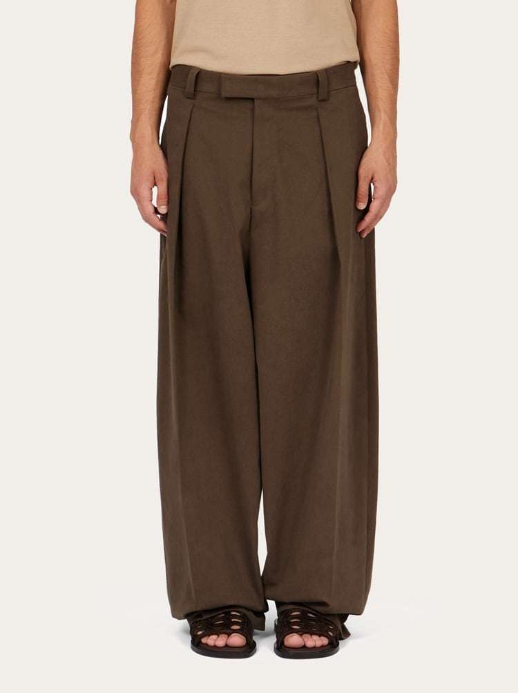 Ferragamo Wide-leg Pleated Trousers In Brown