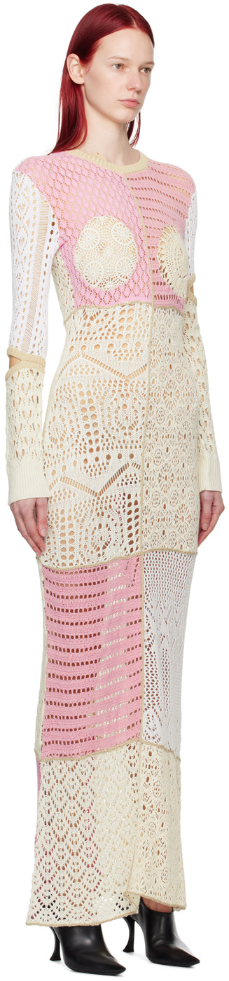 Marine Serre Patchwork Regenerated Crochet Maxi Dress In White