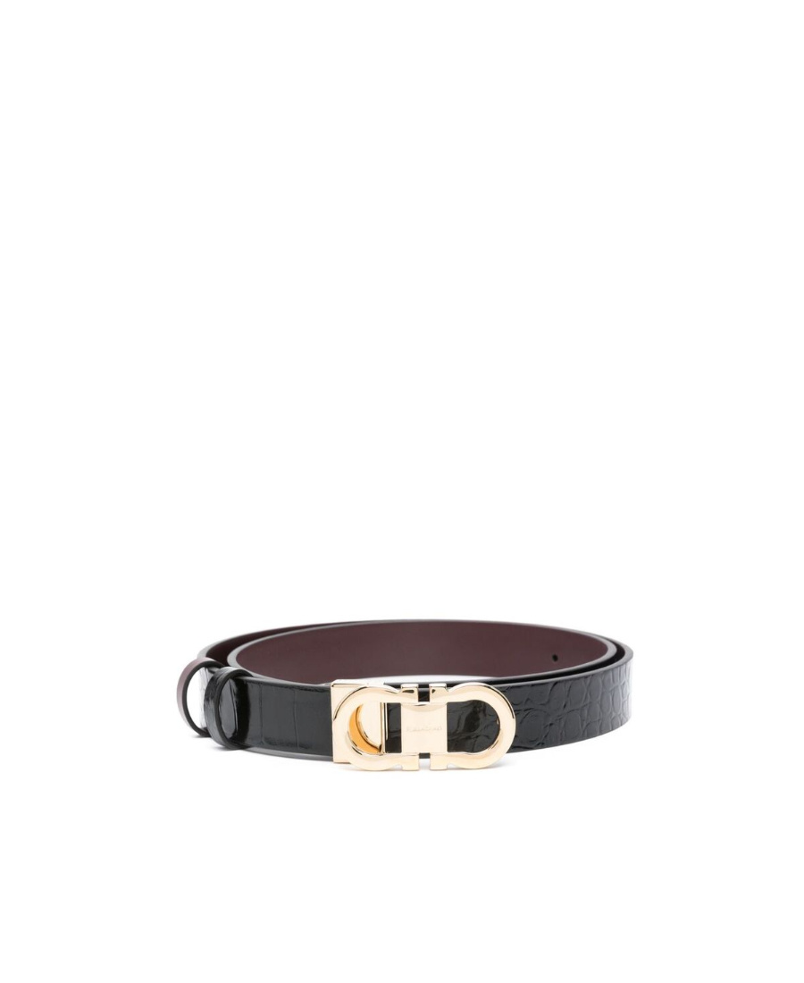 Ferragamo Double-sided Adjustment Gancini Belt In Black