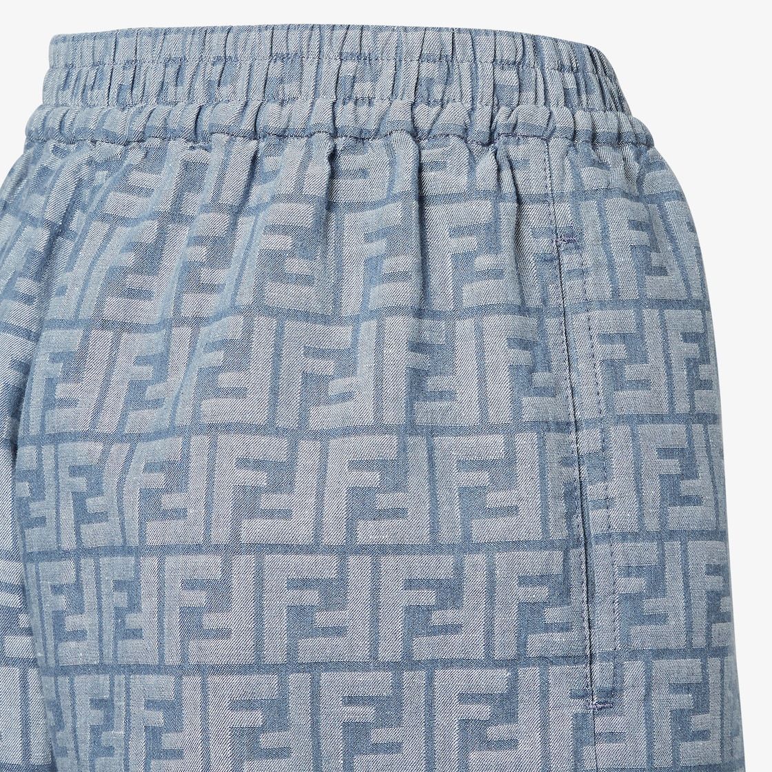 Fendi Embroidered Chambray Shorts With All-over Pattern In Blue