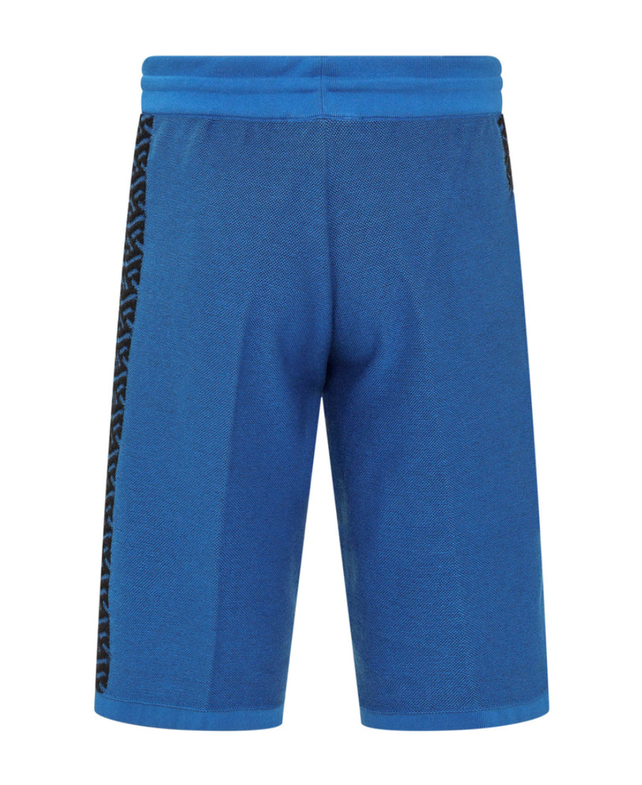 Versace La Greca Drawstring Knitted Shorts In Blue