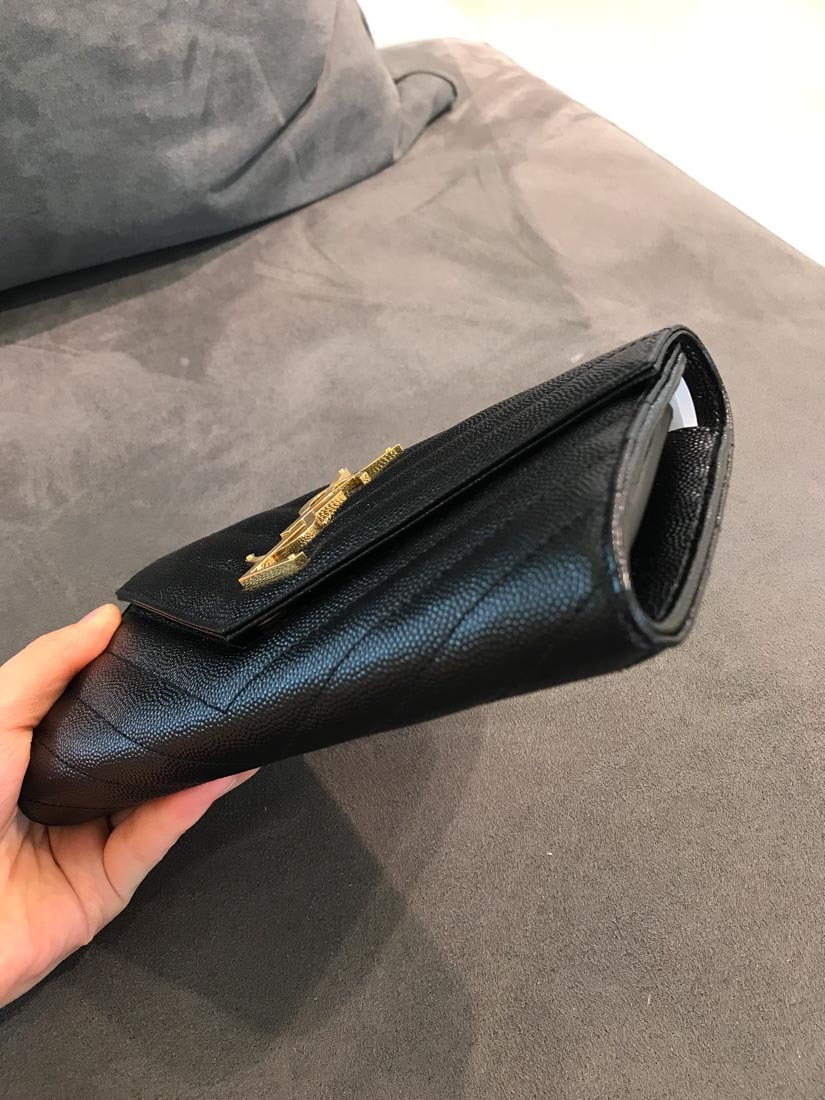 Saint Laurent Cassandre Matelassé Large Flap Wallet In Grain De Poudre Leather Accessories In Black
