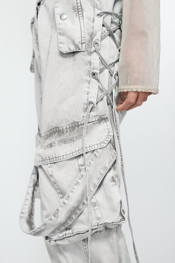 Acne Studios Cotton Cargo Trousers Dusty White In Grey