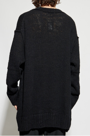 Yohji Yamamoto Chest-pocket Frayed-edge Sweater In Black