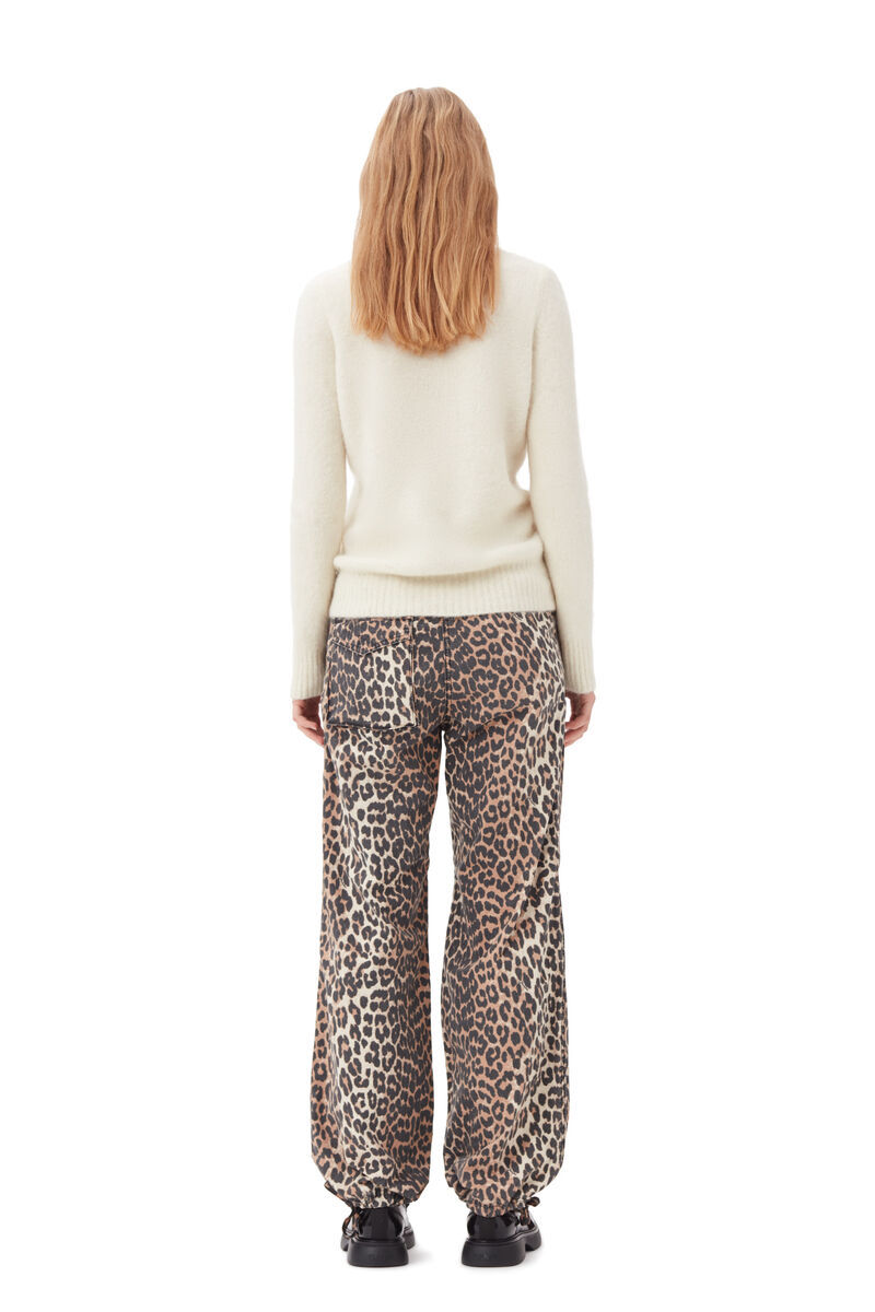 Ganni Washed Cotton Canvas Drawstring Pants In Almond Milk In Nude