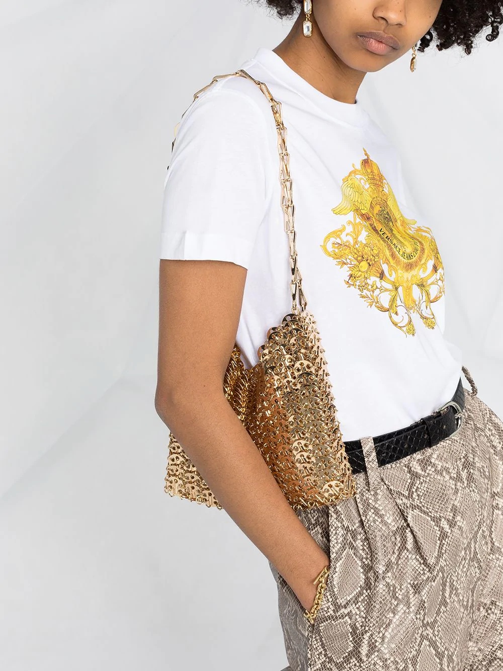 Versace Jeans Rococo Crystal-motif T-shirt In White