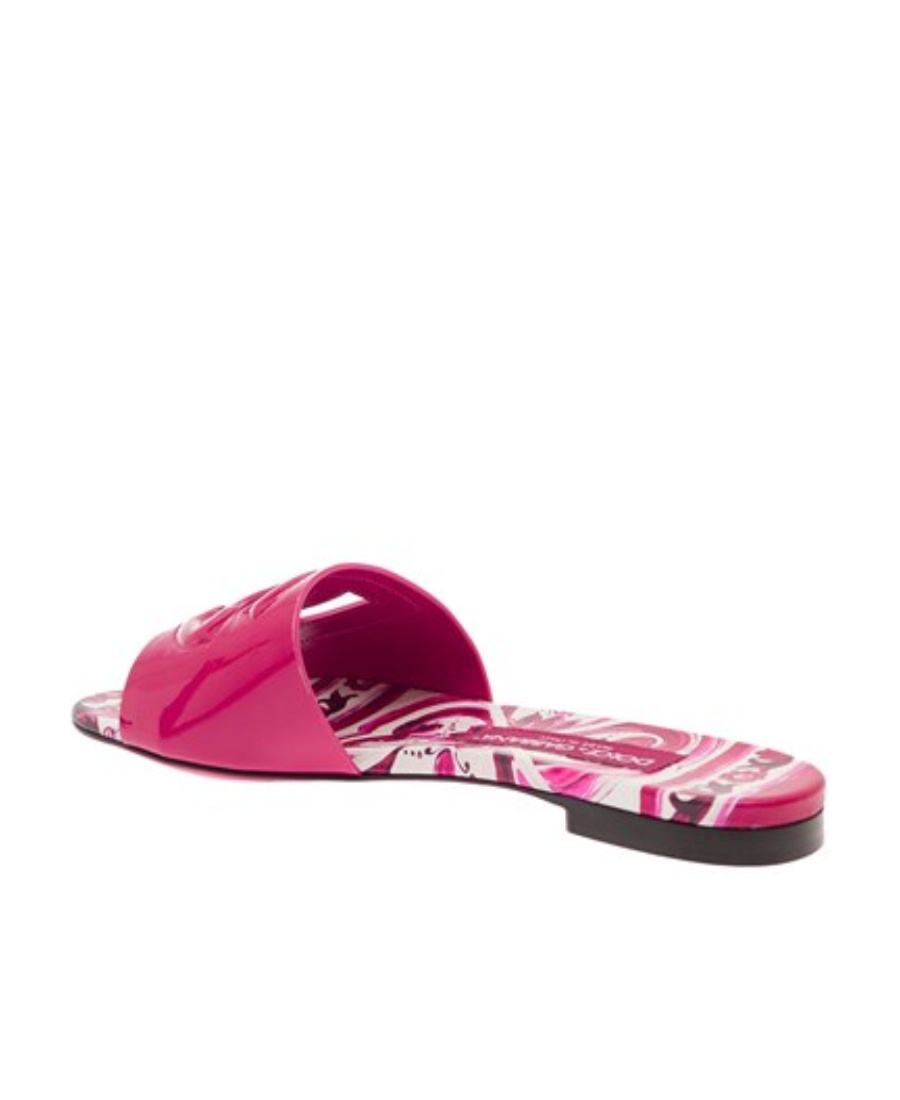 Dolce & Gabbana Flat Sandals With Dg Logo Cut-out And Maioliche Print In Leather In Pink