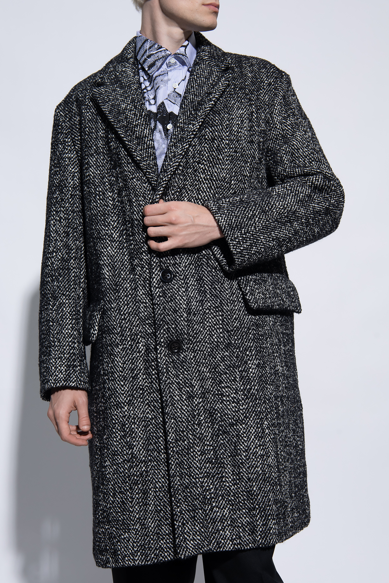 Dries Van Noten White And Grey Mohair And Wool Coat In Gray