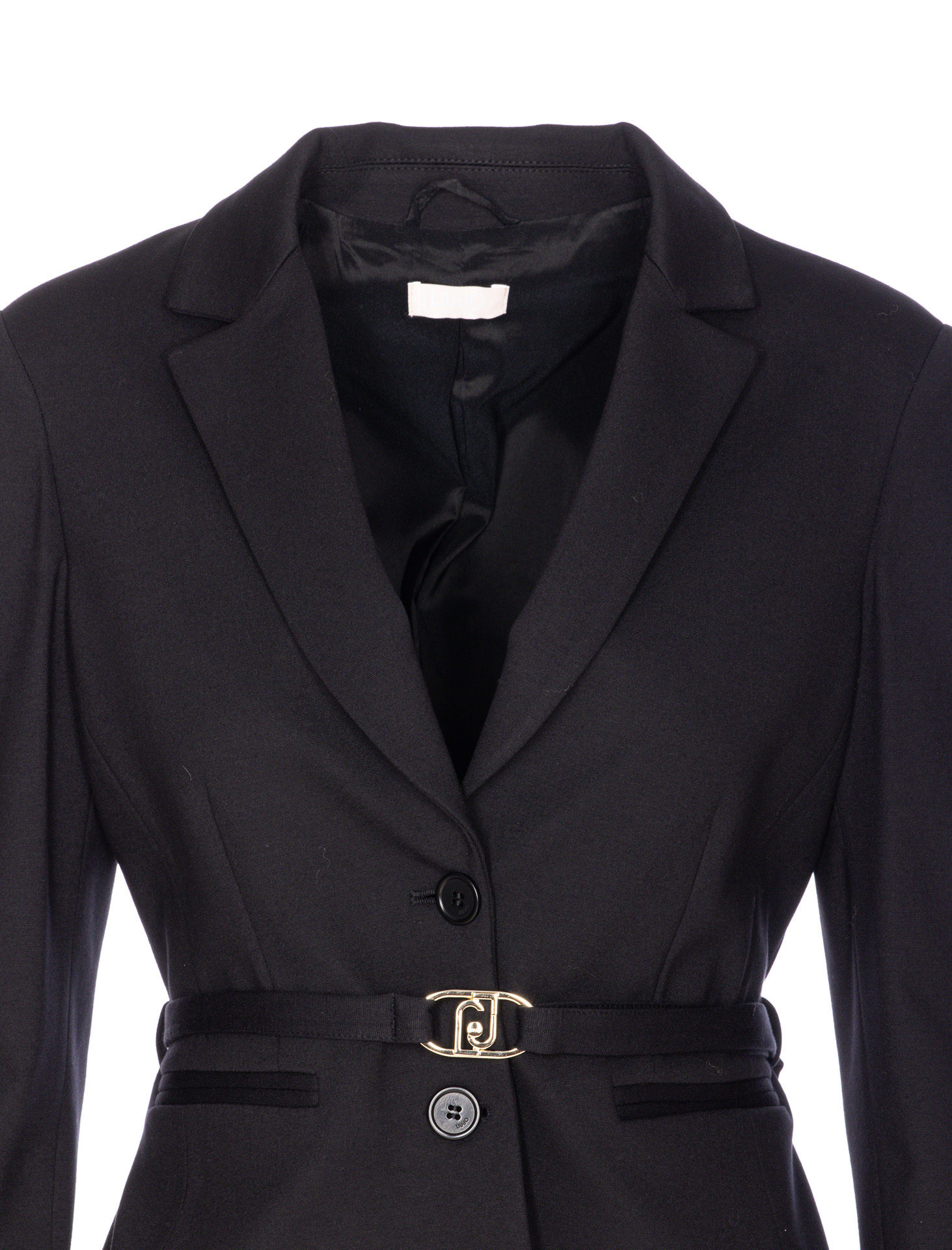 Liu •jo Belted Fitted Jacket V-neck In Black