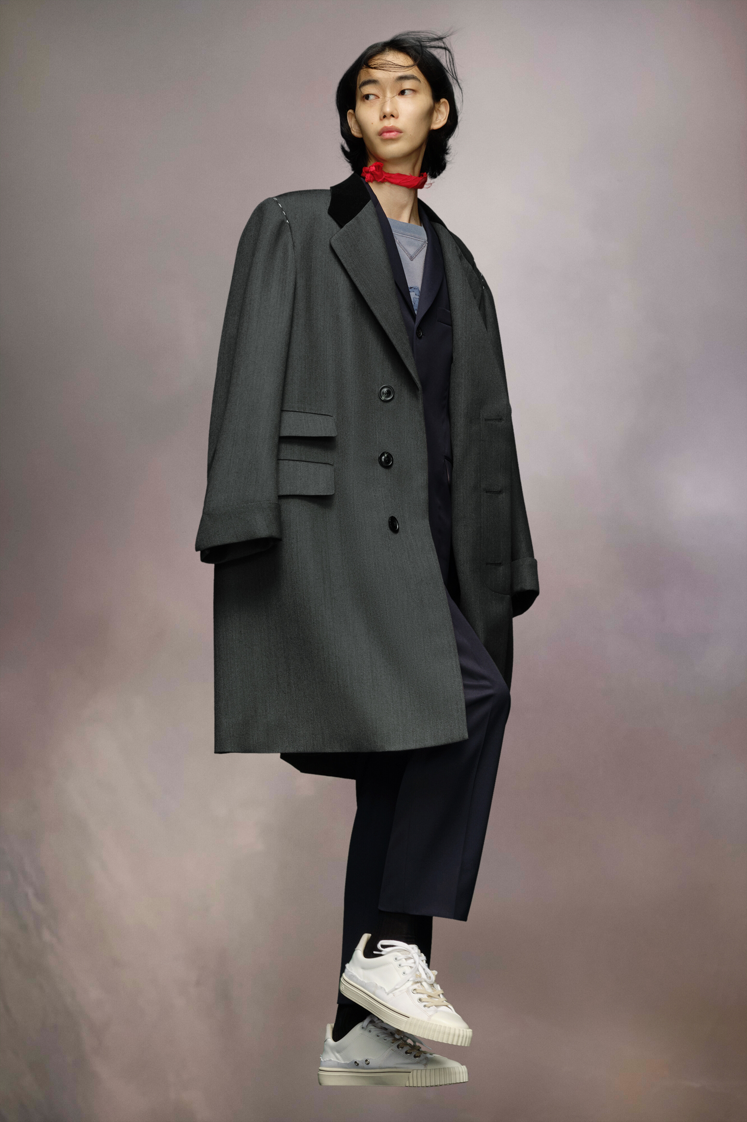 Maison Margiela Work-in-progress Wool Coat Man Charcoal In Black