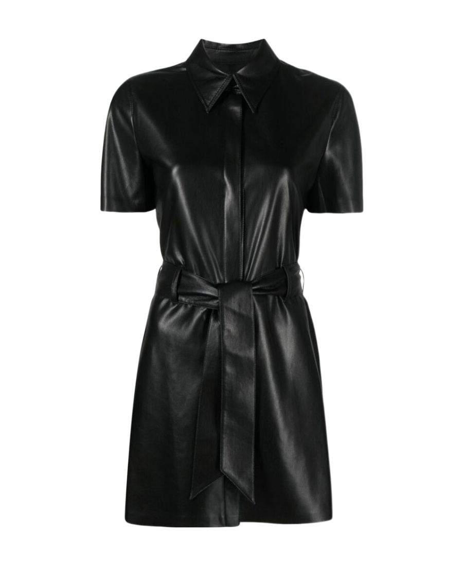 Shop Nanushka Belted Mini Shirt Dress In Black
