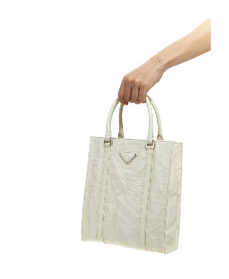 Prada Antique Nappa Leather Tote Bag In White
