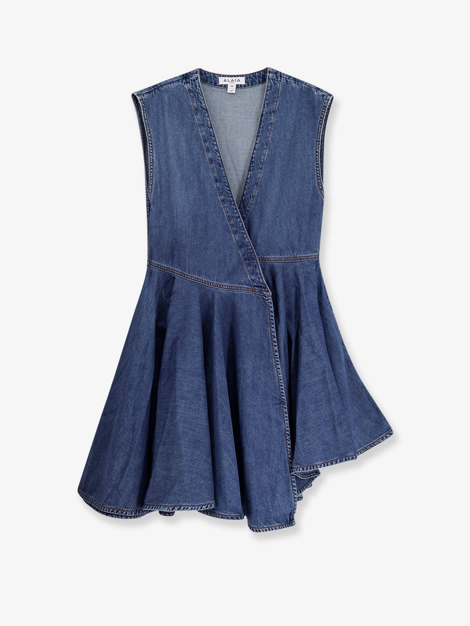 Alaïa Sleeveless Denim-texture Mini Dress In Blue