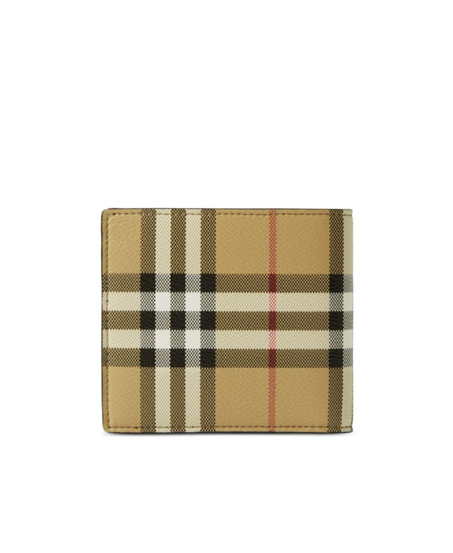 Burberry Beige Bifold Wallet With Check Motif In Techno Fabric In Green