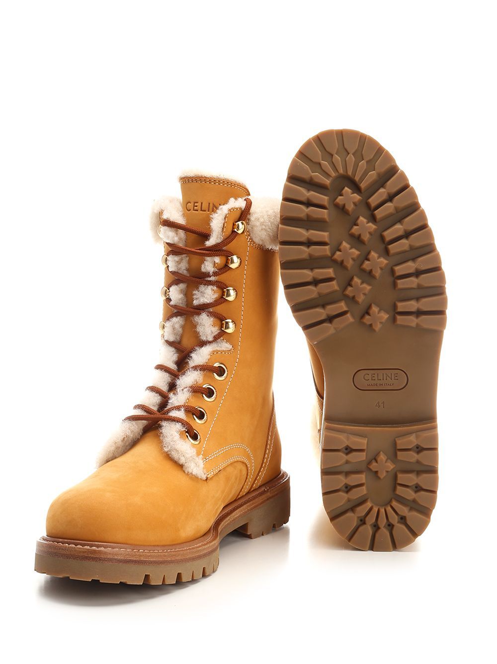 Celine Laced Middle Boots In Orange