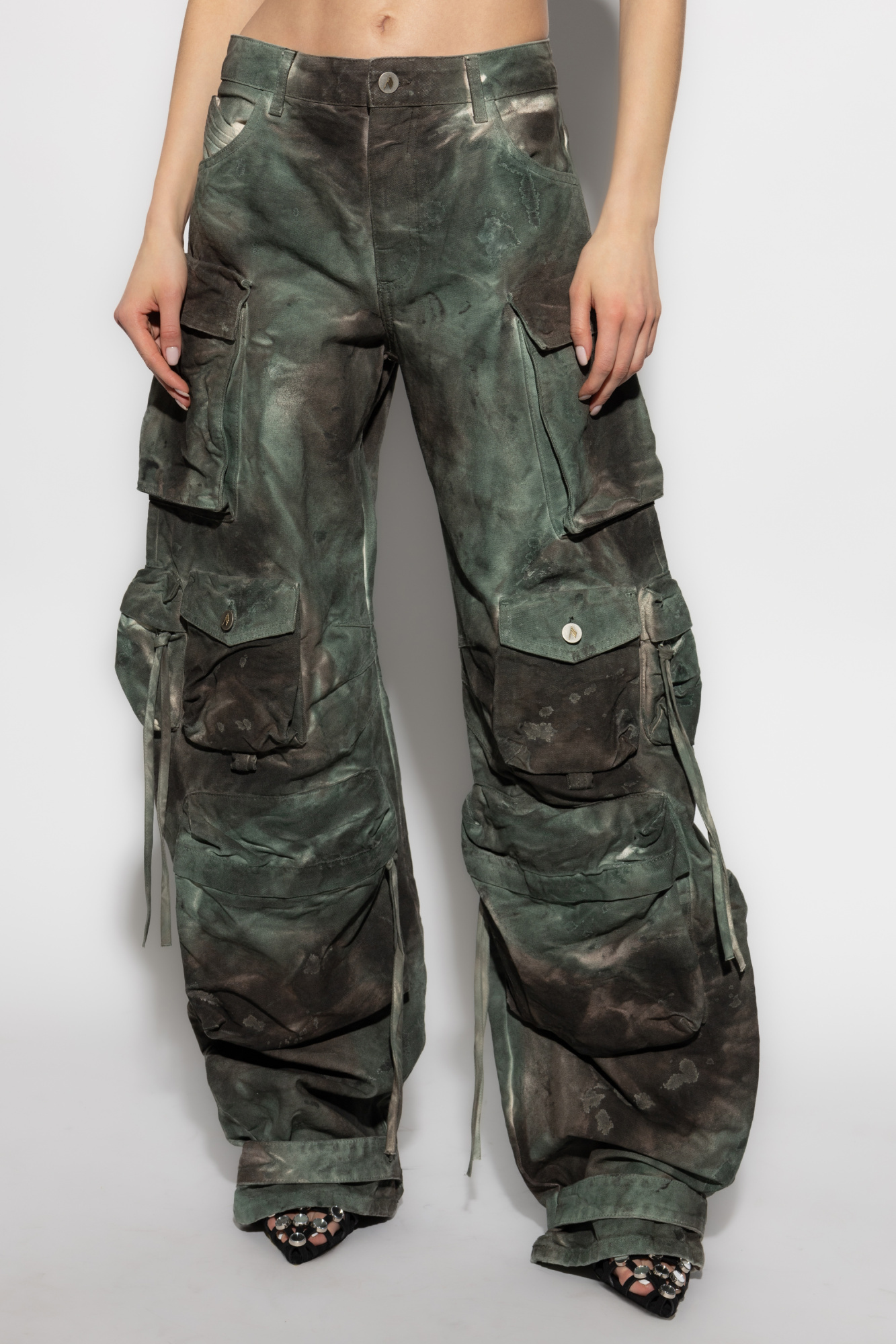 Shop Attico The Distressed Cargo Trousers In Black
