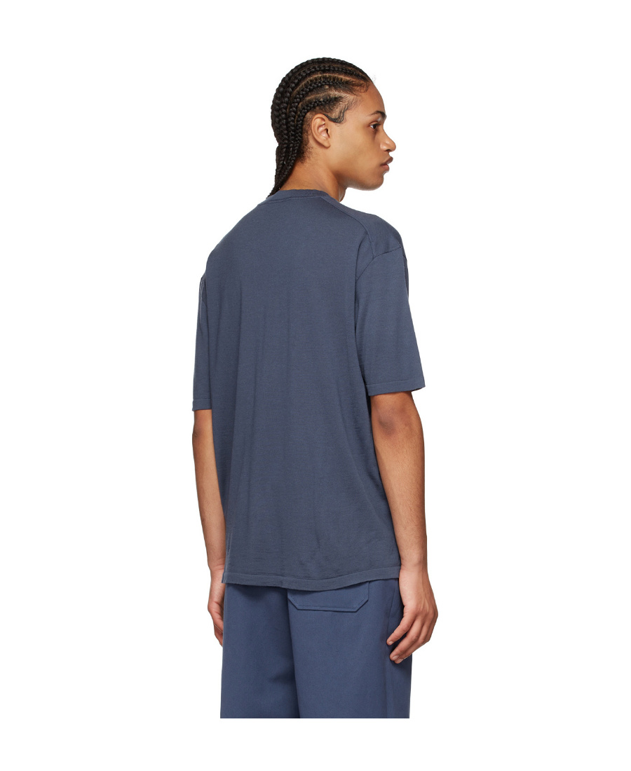 Zegna Wool Asymmetrical Round-collar T-shirt In Blue